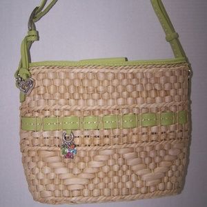 Brighton Straw Bucket Bag Leather Trim and Charms